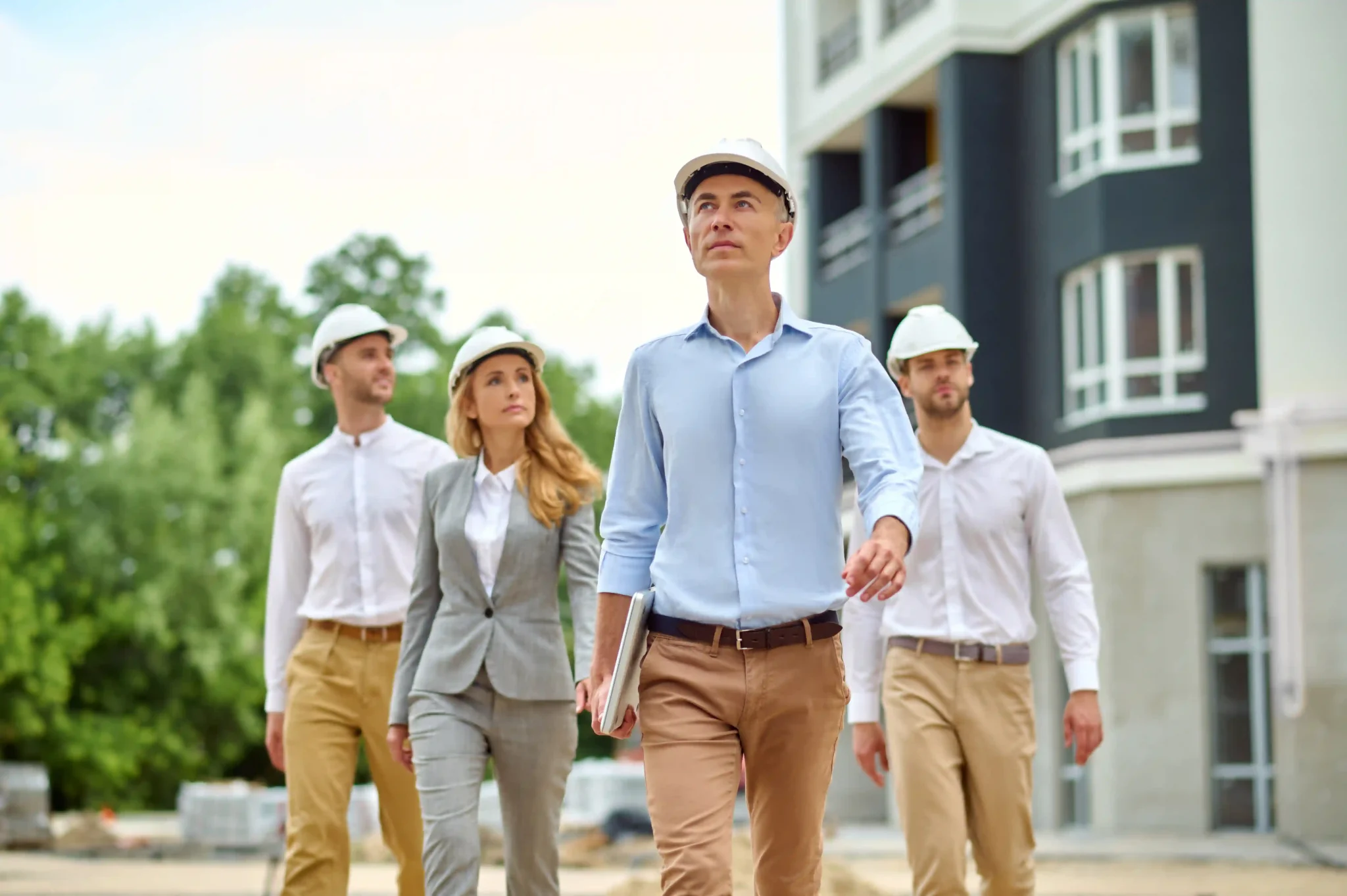 The team walking a new build site